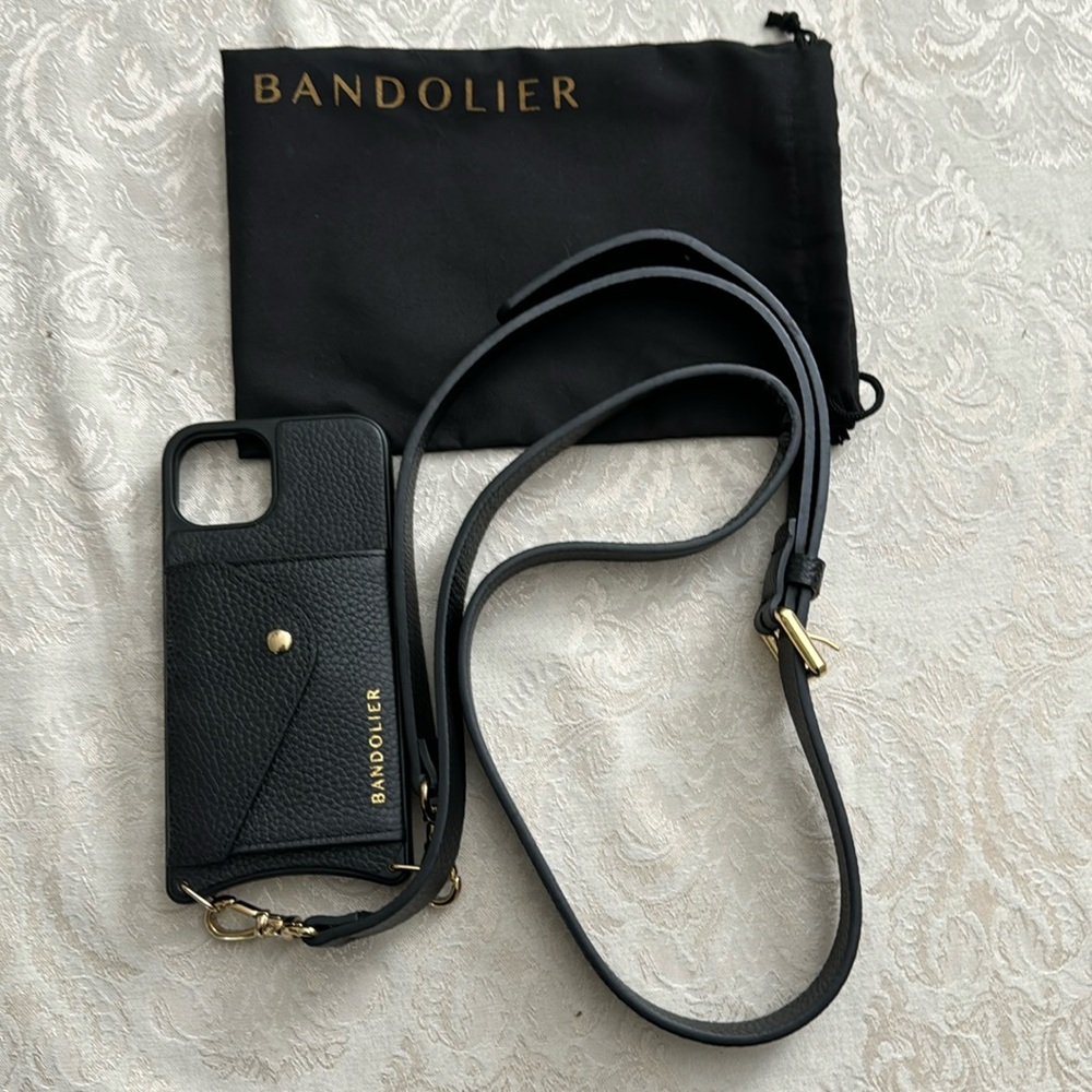 Bandolier iPhone 13 holder with straps and cloth bag